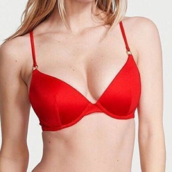 VICTORIA’S‎ SECRET PUSH-UP RING RACERBACK RED SWIMSUIT BIKINI TOP 36D NWT - Picture 3 of 10